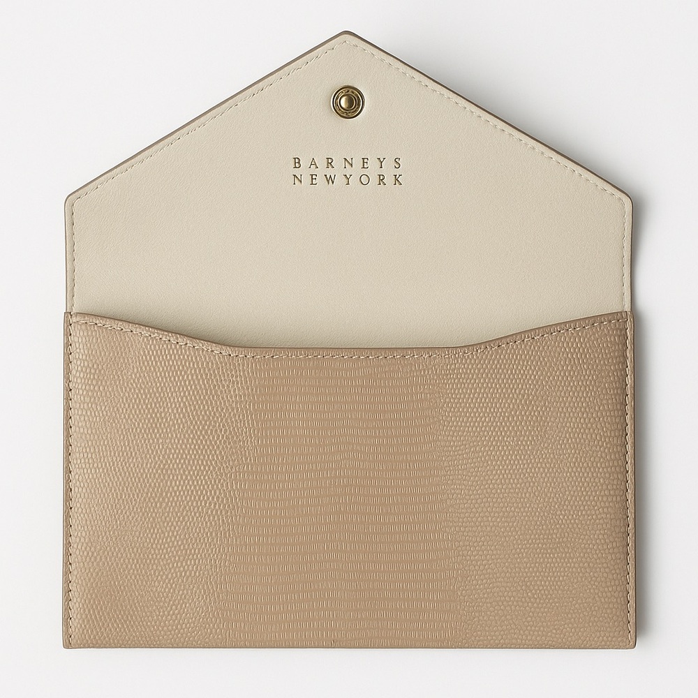 Barneys New York Cream Leather Lizard-Texture Envelope Clutch